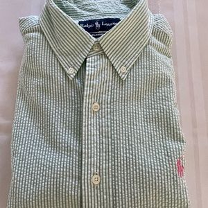 Ralph Lauren Green Mens Seersucker Button Down Shirt